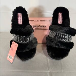 Juicy Couture Women’s Black Faux Fur Slippers New in Box Size 8M